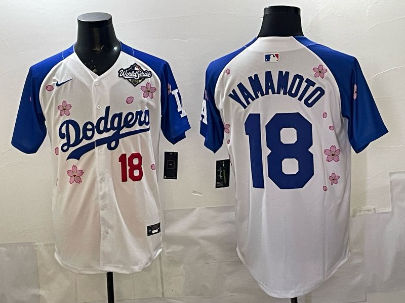 Men Nike 2026 Los Angeles Dodgers #18 Yamamoto White Blue Sakura Edition Game MLB Jersey 12088->los angeles dodgers->MLB Jersey